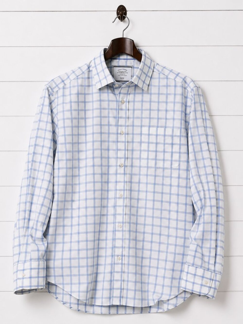 Charles Tyrwhitt Dress Shirt Mens 16/35 Blue White Check Slim Fit NonIron Preppy